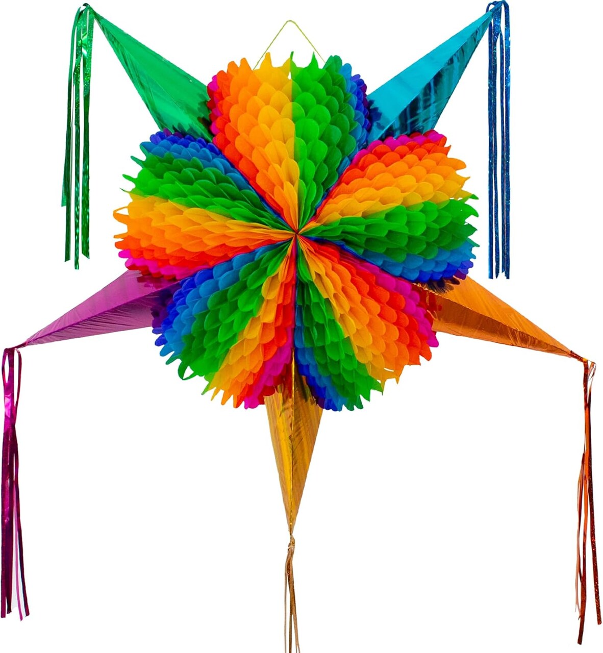 Mexican Piñata (X-Large 34 inches) - Rainbow Piniata - Authentic Handmade Foldable Large Pinata for Birthday Party - Piñatas para Cumpleaños - Mexican Star Pinata - Cinco de Mayo Pinatas